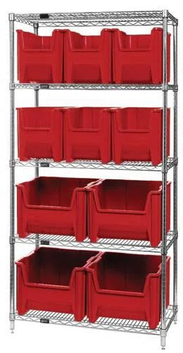 Quantum Storage Systems Wr5-600800bl Bin Shelving - WIRE, 36x18, 10 Bins, Blue