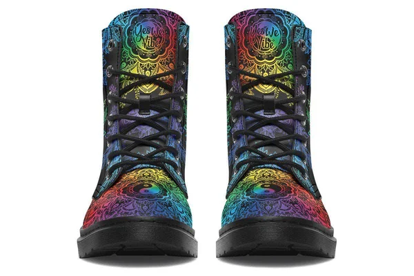Colorful Yin Yang Boots, Black Mandala Vegan Boots, YesWeVibe Men's Boots, Black Sole, US 12, EU46