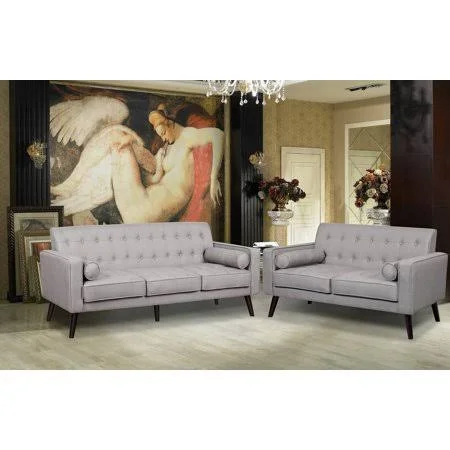 US Pride Furniture Penelope 2 Piece Living Room Set, Sofa & Loveseat, Light Brown