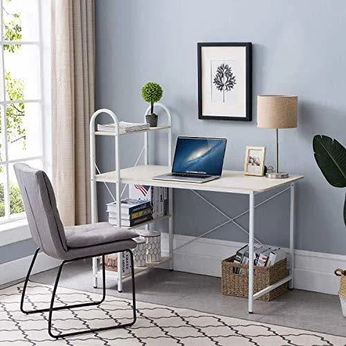 Home Bi Computer Desk with Storage Shelves 47 inch - Reversible Study Writing Table with Adjustable Bookshelf, Home Office Wood P
