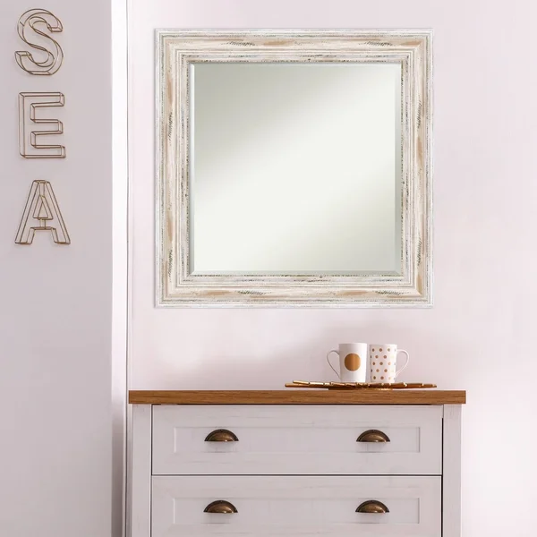 The Gray Barn Wilset Square White Wash Wall Mirror, 25 x 25 - 25.12 x 25.12 x 1.971 Inches Deep