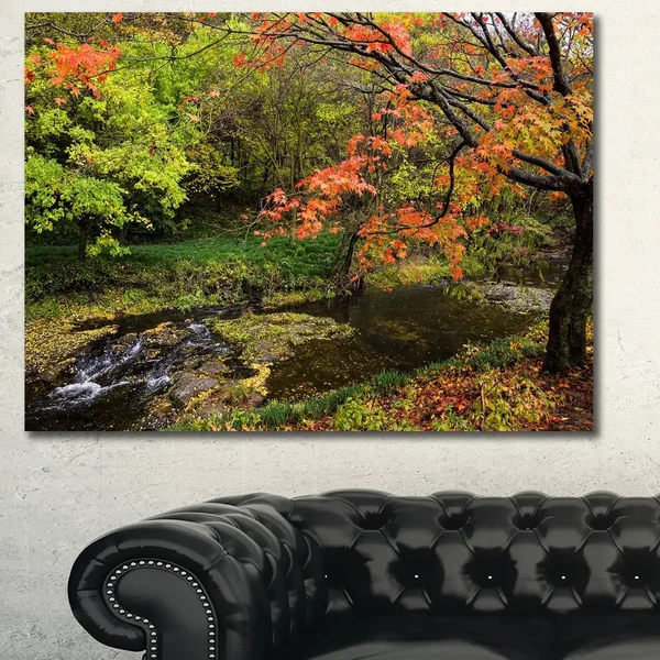 Design Art &Fall Trees in Bright Colors& Photographic Print on Wrapped Canvas - Size: 30 inch H x 40 inch W x 1 inch D, Green