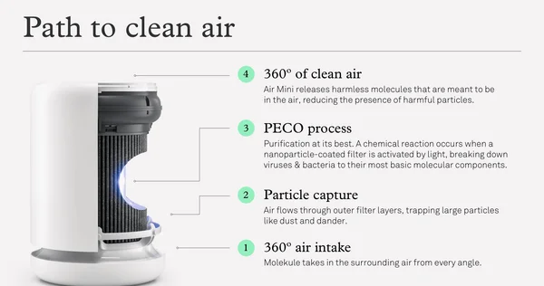 Molekule Air Mini 250 Sq. ft. Air Purifier with Peco Filter - White