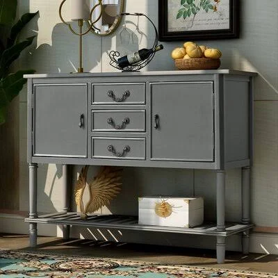 45''Modern Console Table Sofa Table for Living Room with 3 Drawers - 2 Cabinets and 1 Shelf(Black) Canora Grey Color: Greige