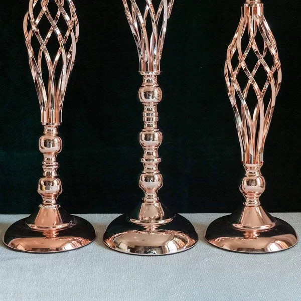 Balsacircle 2 Pcs 26 inch Tall Rose Gold Metal Candle Holder Vase Centerpieces, Pink