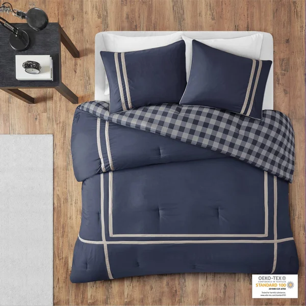 Intelligent Design Oxford Reversible Comforter Set - Navy - Full/Queen