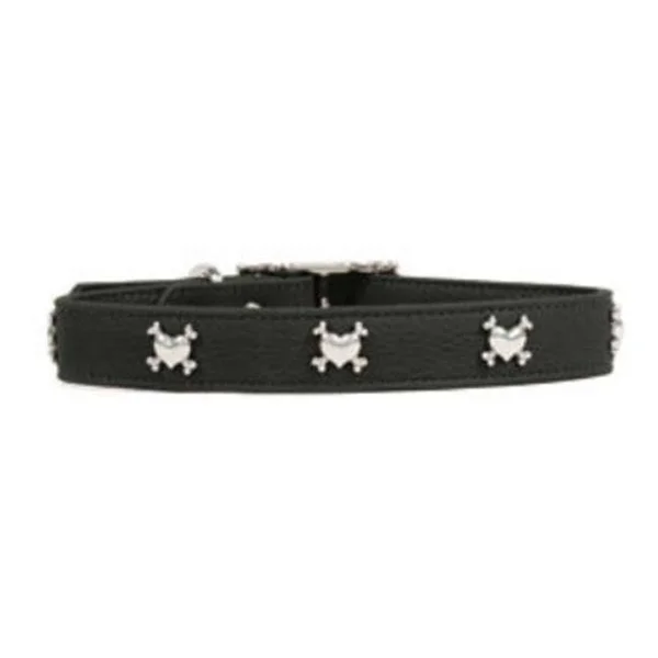 Rockin Doggie Heart/Bones Rivet Leather Dog Collar - 3/4 by 16-Inch, Black