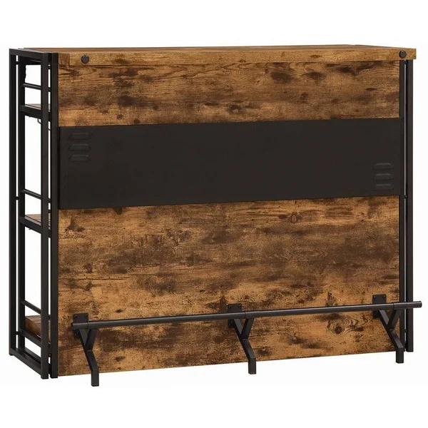 Bowery Hill Industrial Home Bar Unit with Stemware Rack in Antique Nutmeg