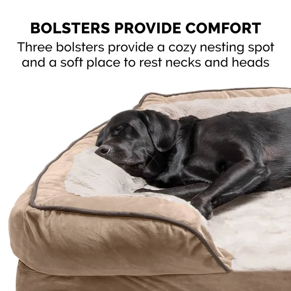 FurHaven Velvet Waves Perfect Comfort Orthopedic Sofa Dog Bed - Jumbo - Brownstone