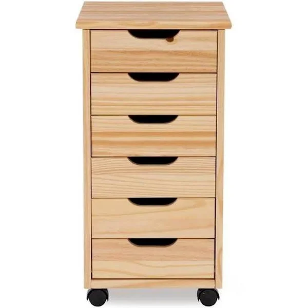 Linon Home Decor McLeod Natural 6-Drawer Rolling Storage Cart - Black