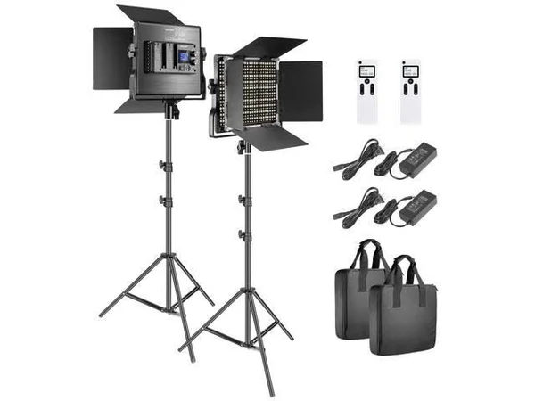 Neewer 2 Packs Advanced 2.4G 660 LED Video Light Photography Lighting Kit - Dimmable Bi-Color LED Panel with LCD Screen, 2.4G Wir