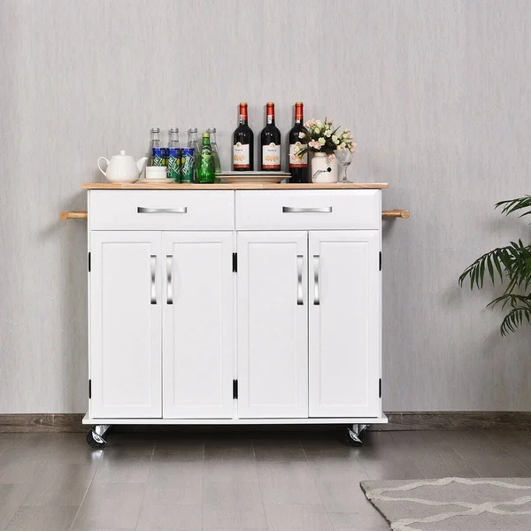 Costway Kitchen Trolley Island Utility Cart Wood Top Rolling Storage - White
