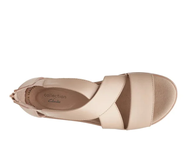 Clarks Jillian Rise Womens Leather Criss-Cross Wedge Sandals, Blush