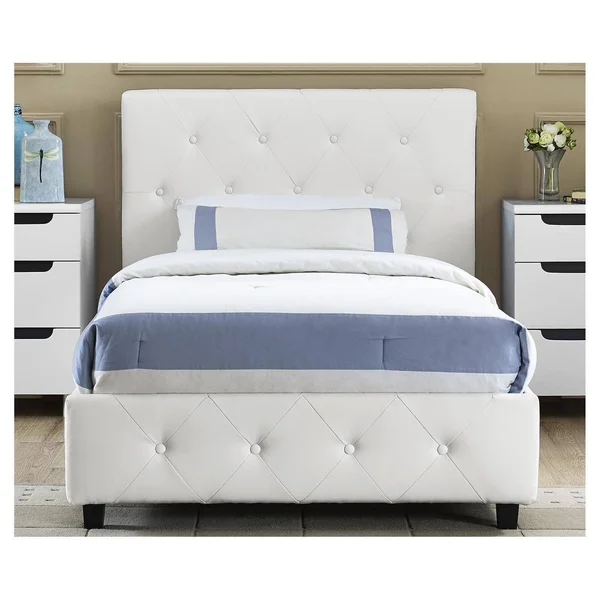 DHP Dakota Upholstered Faux Leather Platform Bed - Twin, White