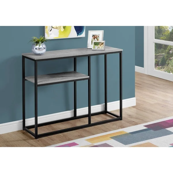 Grey Black Metal Hall Console 42nch Accent Table - Wood