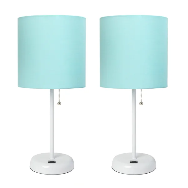 Limelights Stick Lamp with USB Charging Port and Fabric Shade 2 Pack Set, Tan