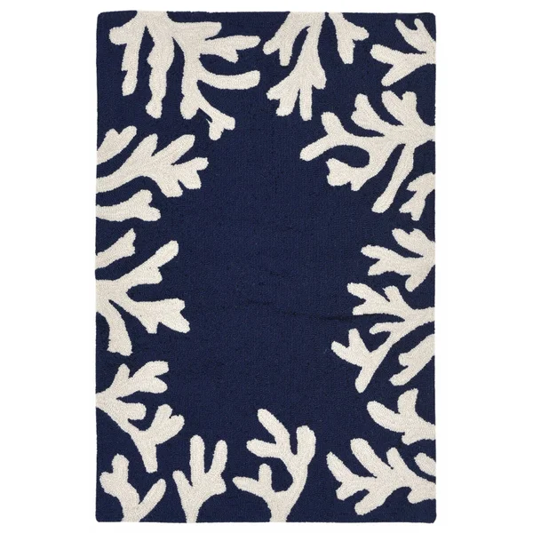 Liora Manne Capri Coral Border Indoor/Outdoor Rug - 5& Round - Navy