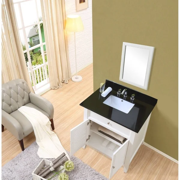 Direct Vanity Shutter 32x22 White Vanity with Black Granite Top 32S12-WBK