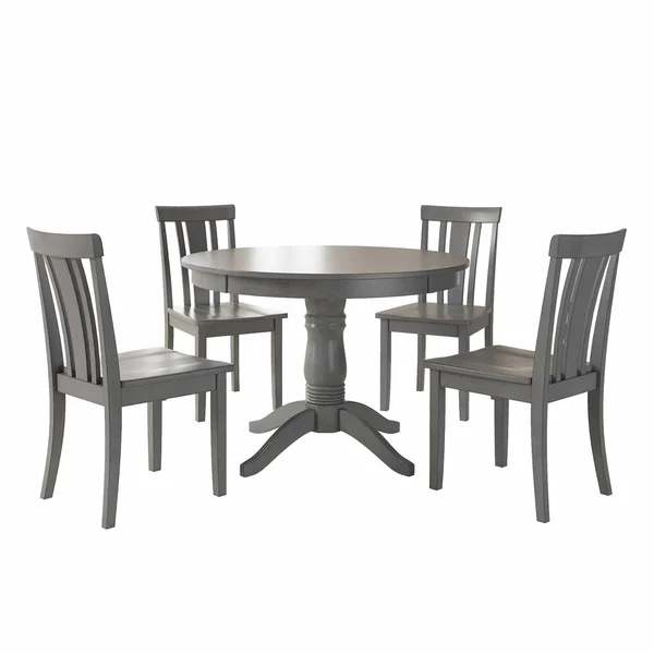 Weston Home Lexington 5 Piece Round Dining Table Set with Slat Back Chairs, Size: Small, Antique Grey