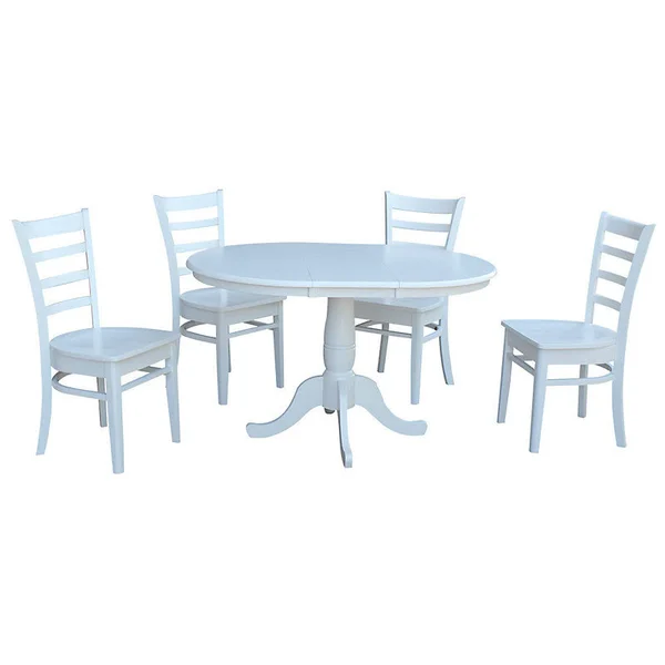 August Grove Petra Extendable Pedestal 5 Piece Solid Wood Dining Set