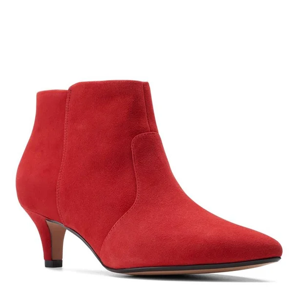 Clarks Collection Heeled Booties - Linvale Judith - Size 8-1/2 Wide, Red Suede