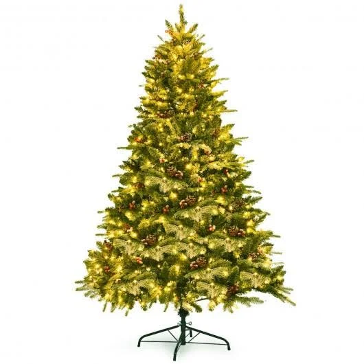 6.5ft Pre-Lit Snow Flocked Hinged Artificial Christmas Tree - Costway