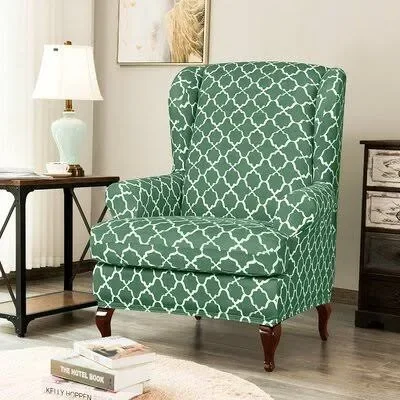Cloud Printed T-Cushion Wingback Slipcover Charlton Home Fabric: GRAYISH Green