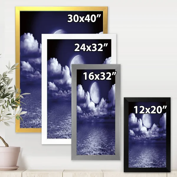 Designart &Full Moon in Cloudy Night Sky V& Nautical & Coastal Framed Art Print - 12 in. Wide x 20 in. High - Gold