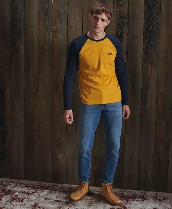 Superdry Organic Cotton Baseball Top - Yellow - Long Sleeve T-Shirts