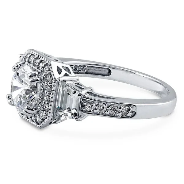 Berricle Sterling Silver Round Cubic Zirconia CZ Halo Art Deco Wedding Engagement Ring 1.9 CTW Size 6.5