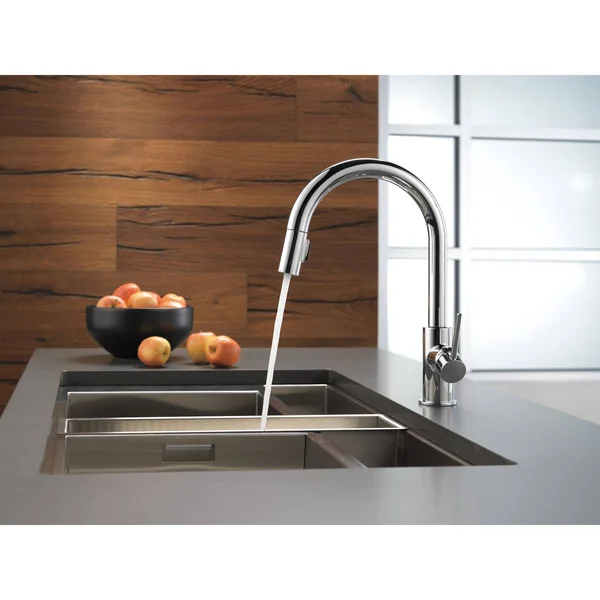 Delta Faucet 9159-LS-DST Trinsic Single Handle Kitchen Swivel Pull-Down, Chrome