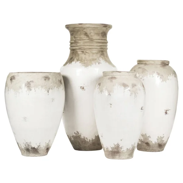 Siena French Country White Rustic Distressed White Ceramic Floor Vase - 31x22, Kathy Kuo Home