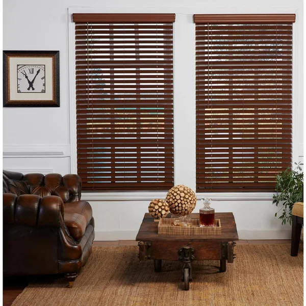 Perfect Lift Window Treatment Cut-to-Width Dark Oak 2in. Cordless Faux Wood Blind - 28.5in. W x 48in. L (Actual Size: 28.5in. W