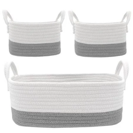 Cotton Rope Nursery Storage Set, 3 Piece (White/Grey), Size: One size, Gray