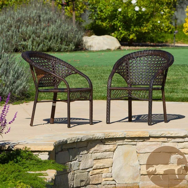 Noble House Ace Brown Stackable Wicker Outdoor Dining Chair (2-Pack)