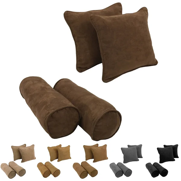 Blazing Needles 4 Piece Microsuede Corded Throw Pillow Set, Grey