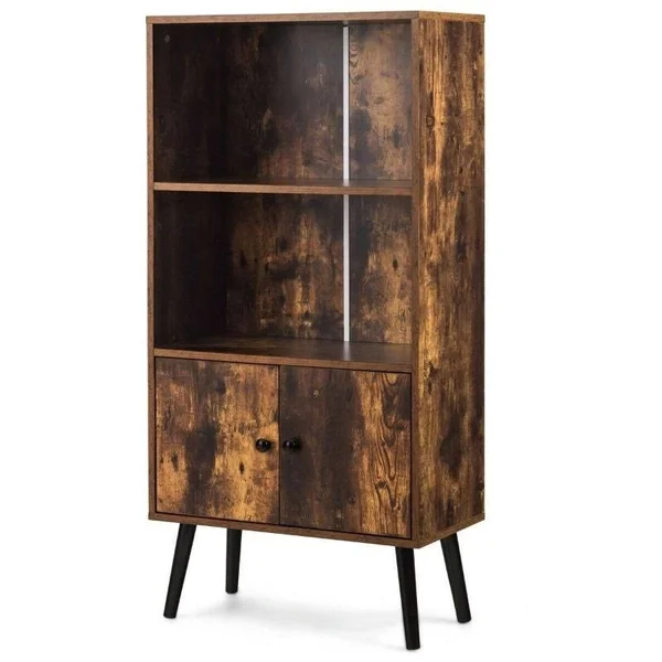 Farmhouse 2-Tier Bookcase Bookshelf with Storage Compartment - 24'' x 12'' x 47.5'' (W x D x H) - Brown