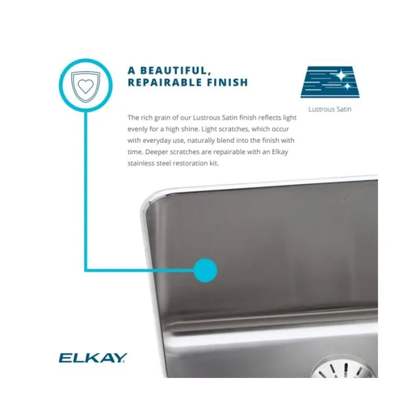 Elkay Lustertone ELUHAD281655 Single Bowl Undermount Stainless Steel ADA Sink