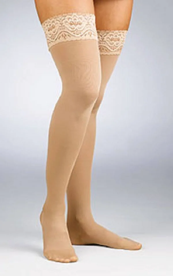 Activa 20-30 mmHg Soft Fit Thigh High with Lace Top Socks, Ivory, Queen