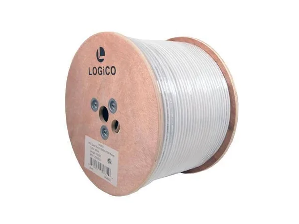Logico RG6 Quad Shield Coaxial Cable 18 AWG 1000ft Bulk Coax Satellite TV White COX3503