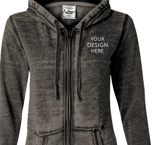 Custom Printed J America Women's J. America Ladies Vintage Zen Fleece Hooded Sweatshirt - Size: M, Twisted Black
