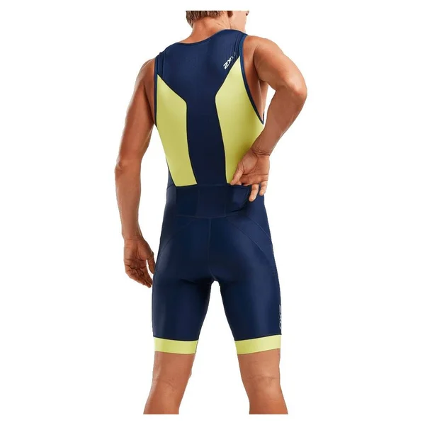 2XU Men's Perform Front Zip Trisuit Black, Signal Blue Print S