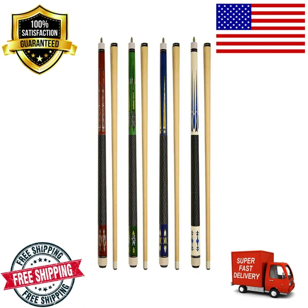 Set of 4 Pool Cues New 58x22 Billiard House Bar Pool Cue Sticks SET15~18