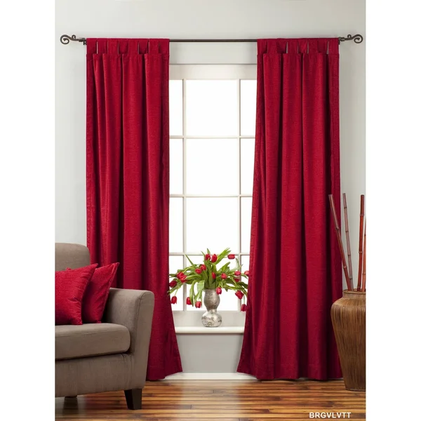 Burgundy Tab Top Velvet Curtain, Drape, Panel - Piece