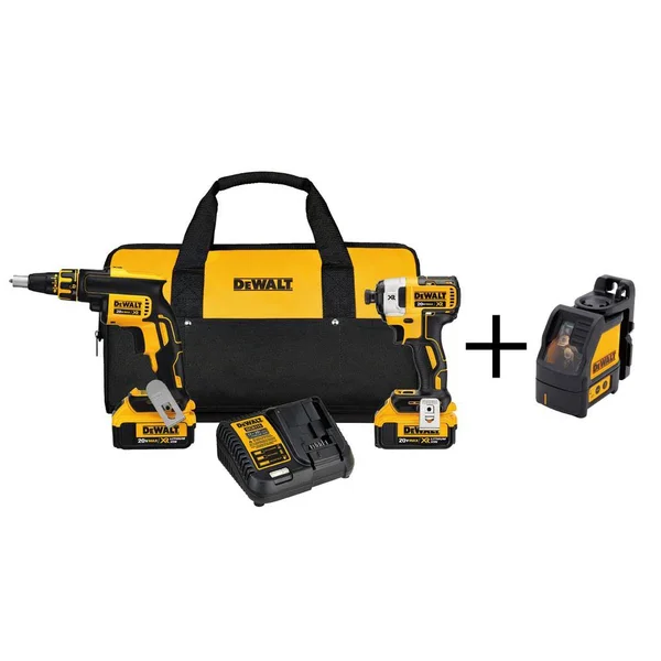 DeWalt 20-Volt Max Lithium-Ion Cordless Combo Kit (2-Tool) with Bonus Cross Line Laser Level