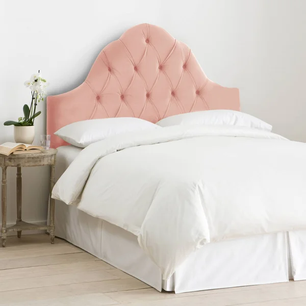Full High Arched Diamond Tufted Headboard in Velvet Blush Pink - Skyline Furniture