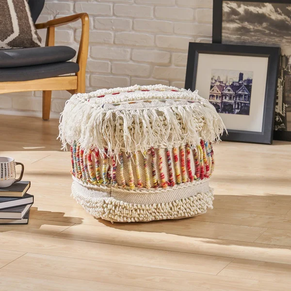 Christopher Knight Home Roth Boho Wool Pouf - Ivory and Multi-Colored