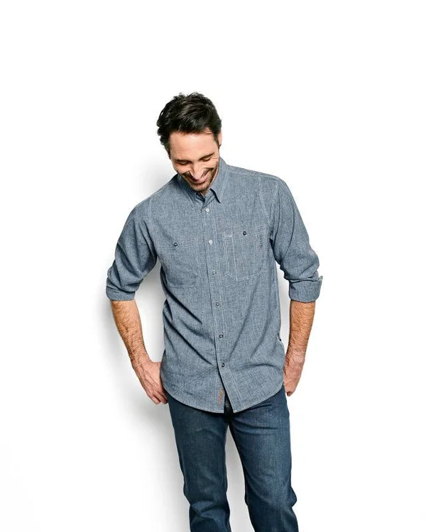 Orvis Men's Tech Chambray Work Shirt - Medium Blue, Large