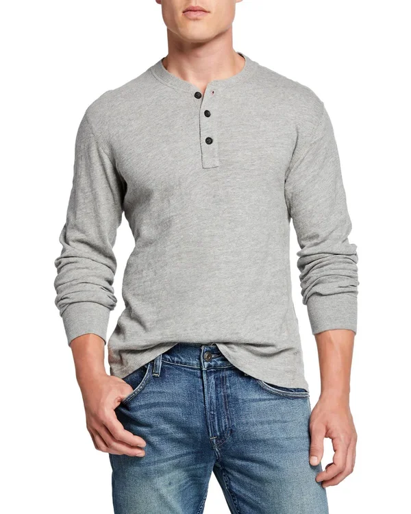 Rag & Bone Men's Classic Long Sleeve Henley - Grey Heather - Size XL