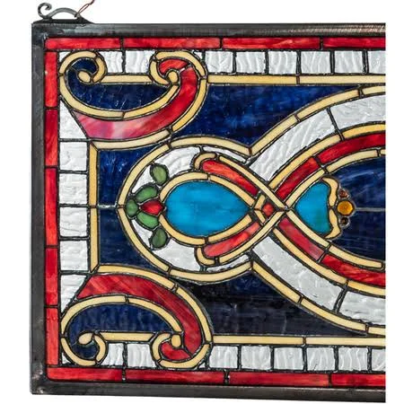 Meyda 35 inch W x 11 inch H Evelyn in Lapis Transom Stained Glass Window 77907